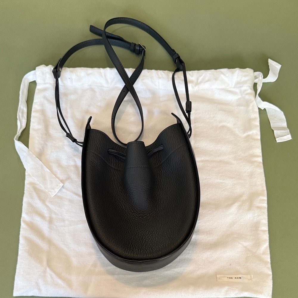 The Row Hunter Green Leather Drawstring Pouch